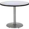 Kfi 36 Round Pedestal Table. Gray Nebula Hpl Top, Round Silver Steel Base