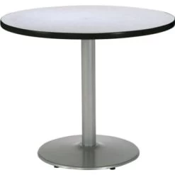 Kfi 36 Round Pedestal Table. Gray Nebula Hpl Top, Round Silver Steel Base