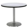 Kfi 42 Round Pedestal Table. Gray Nebula Hpl Top, Round Silver Steel Base