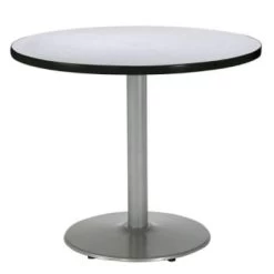 Kfi 42 Round Pedestal Table. Gray Nebula Hpl Top, Round Silver Steel Base