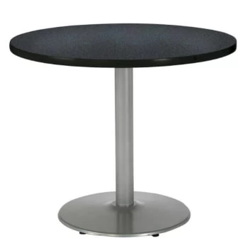 Kfi 30" Round Pedestal Table, Graphite Nebula Hpl Top, Round Silver Steel Base