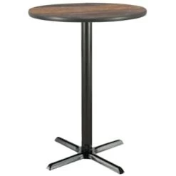 Kfi 30" Round Bar Height Pedestal Table W/walnut Laminate Top, Cast Iron Base