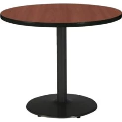 Kfi 30" Round Pedestal Table With Mahogany Top, Round Black Base