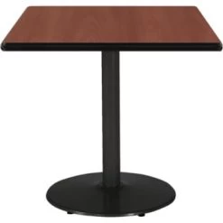 Kfi 42" Square Pedestal Table With Mahogany Top, Round Black Base