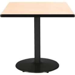 Kfi 30" Square Pedestal Table With Natural Top, Round Black Base