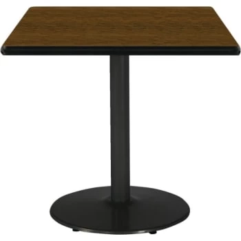 Kfi 42" Square Pedestal Table With Walnut Top, Round Black Base - Image 2