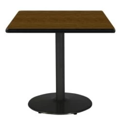 Kfi 42" Square Pedestal Table With Walnut Top, Round Black Base