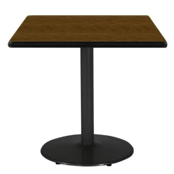 Kfi 42" Square Pedestal Table With Walnut Top, Round Black Base