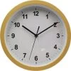 Round Plastic Wall Clock 10 Inch, Faux Wood, White Face, Black Dial