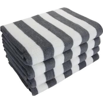 California Cabana Stripe Pool Towel, 30x70'' 15 Lbs/dz, White/grey, Case Of 24