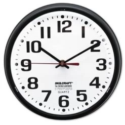 Skilcraft Slimline Quartz Wall Clock, 9.2 Overall Diameter, Black Case, 1 Aa