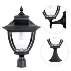 Gama Sonic® Pagoda Bulb Solar Lamp - Wall/pier/3 Inch Fitter Mount Black Aluminum