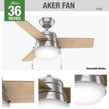 Hunter® Aker 36 In. 3-Blade Led Ceiling Fan W/ Light (Brushed Nickel) - Image 6