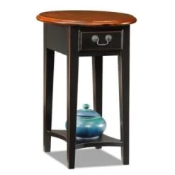 Leick Home One Drawer Oval Side Table With Shelf,medium Oak And Slate Black