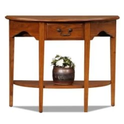 Leick Home One Drawer Demilune Hall Console With Shelf,medium Oak