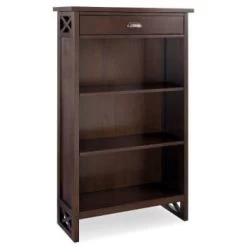 Leick Home Mantel Height 3 Shelf Bookcase With Drawer Storage,chocolate Oak
