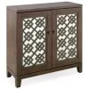 Leick Home Mirrored Diamond Filigree Hall/entryway Table,adjustable Shelf,walnut