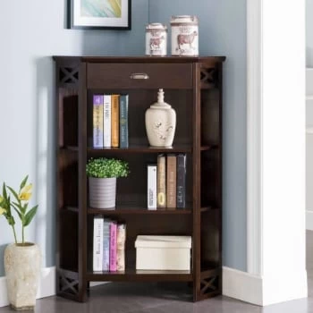 Leick Home One Drawer Mantel Height Three Shelf Corner Bookshelf,chocolate Oak - Image 2