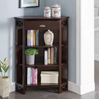 Leick Home One Drawer Mantel Height Three Shelf Corner Bookshelf,chocolate Oak - Image 3