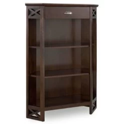 Leick Home One Drawer Mantel Height Three Shelf Corner Bookshelf,chocolate Oak