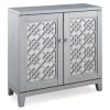 Leick Home Mirrored Diamond Filigree Hall Console Cabinet With Shelf,silver Leaf
