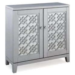 Leick Home Mirrored Diamond Filigree Hall Console Cabinet With Shelf,silver Leaf