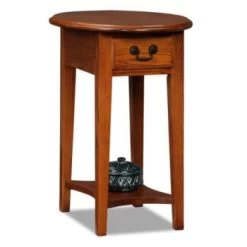 Leick Home One Drawer Oval Side Table With Shelf,medium Oak