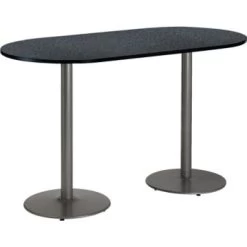 Kfi 30 X 72" Racetrack Table W/graphite Nebula Top, Silver Base, Bistro Height