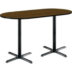 Kfi 36 X 72" Racetrack Pedestal Table W/walnut Top, Black X-Base, Bistro Height