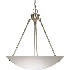 Satco® Nuvo Brushed Nickel Three-Light 23 Pendant With Alabaster Glass Bowl