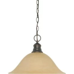 Satco® Nuvo Mahogany Bronze One-Light 16 Pendant, Champagne Linen Washed Glass