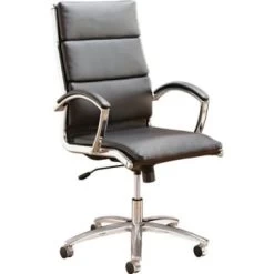 Alera® Neratoli Series Mid-Back Swivel/tilt Chair, Black Leather, Chrome Frame