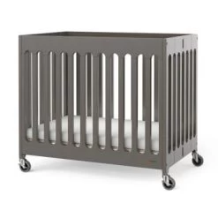 Foundations Compact Boutique™ Folding Crib, Slatted Foam Mattress, Dapper Gray