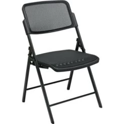 Office Star Products Proline Ll ProGrid Black Folding Chair, Black Frame