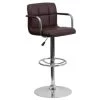 Flash Furniture Brown Quilted Vinyl Adjustable Height Bar Stool With Arms And Chrome Base