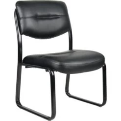 Boss High Back Leatherplus Side Chair, Sled Base, Black