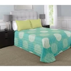 Martex Rx Bedspread Twin 71x102 Fitted Style Circles And Stripes Aqua