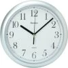 Geneva Clock Round Plastic Wall Clock 10 Inch, Silver, White Face, Black Dial