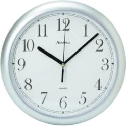 Geneva Clock Round Plastic Wall Clock 10 Inch, Silver, White Face, Black Dial