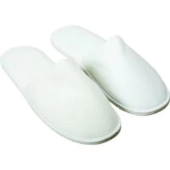 GENERIC Polyester Terry Slippers, Closed Toe, Adult Size, White, Package Of 10 Pair