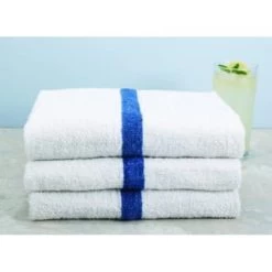 GENERIC Pool Towel White With Blue Center Stripe 22x44 Inch Package Of 12
