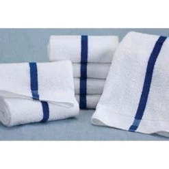 Martex Pool Towel 20x40 5.5 Lbs/dozen White With Blue Center Stripe Case Of 12