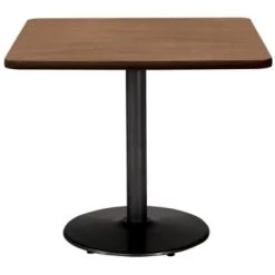 Kfi 36" Square Pedestal Table With River Cherry Top, Round Black Base