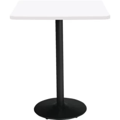 Kfi 42" Square Pedestal Table W/designer White Top, Round Black Base, Bistro Ht