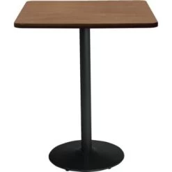 Kfi 42" Square Pedestal Table W/river Cherry Top, Round Black Base, Bistro Heig