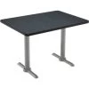Kfi 30" X 48" Pedestal Table With Graphite Nebula Top, Silver T-Leg Base