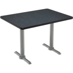 Kfi 30" X 48" Pedestal Table With Graphite Nebula Top, Silver T-Leg Base